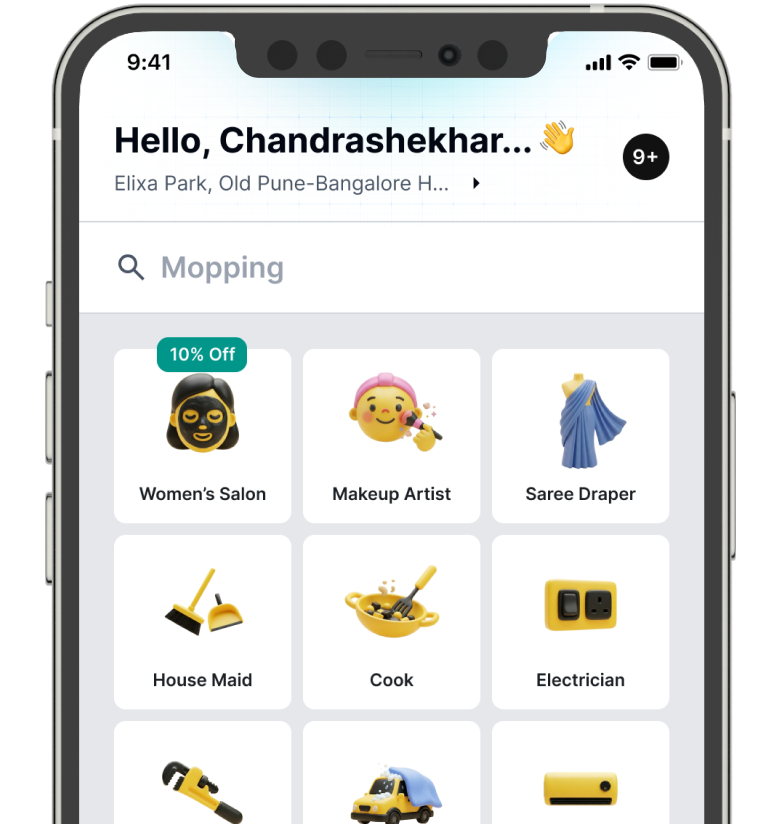 Superhelp app home screen with service categories